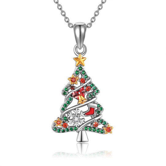 14K White Gold & Yellow Gold Moissanite Christmas Tree Pendant Necklace