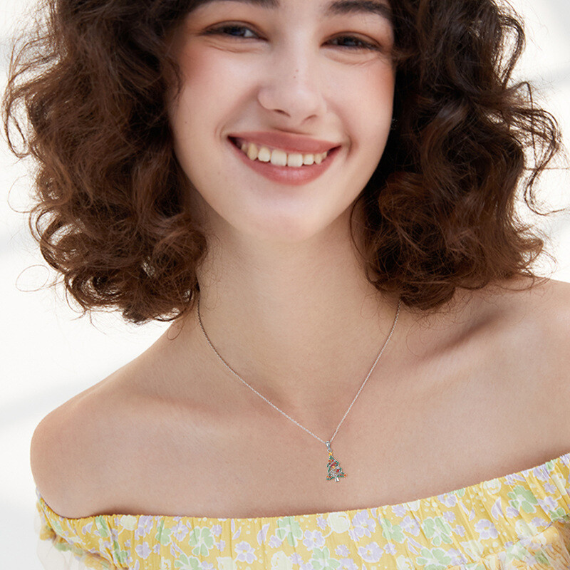 14K Weißgold- und Gelbgold-Moissanit-Weihnachtsbaum-Anhänger-Halskette-2