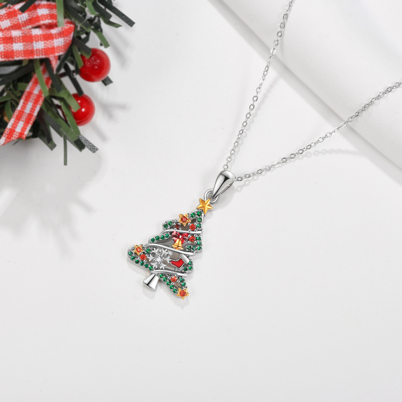 14K Weißgold- und Gelbgold-Moissanit-Weihnachtsbaum-Anhänger-Halskette-3
