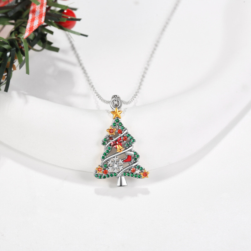 14K Weißgold- und Gelbgold-Moissanit-Weihnachtsbaum-Anhänger-Halskette-4