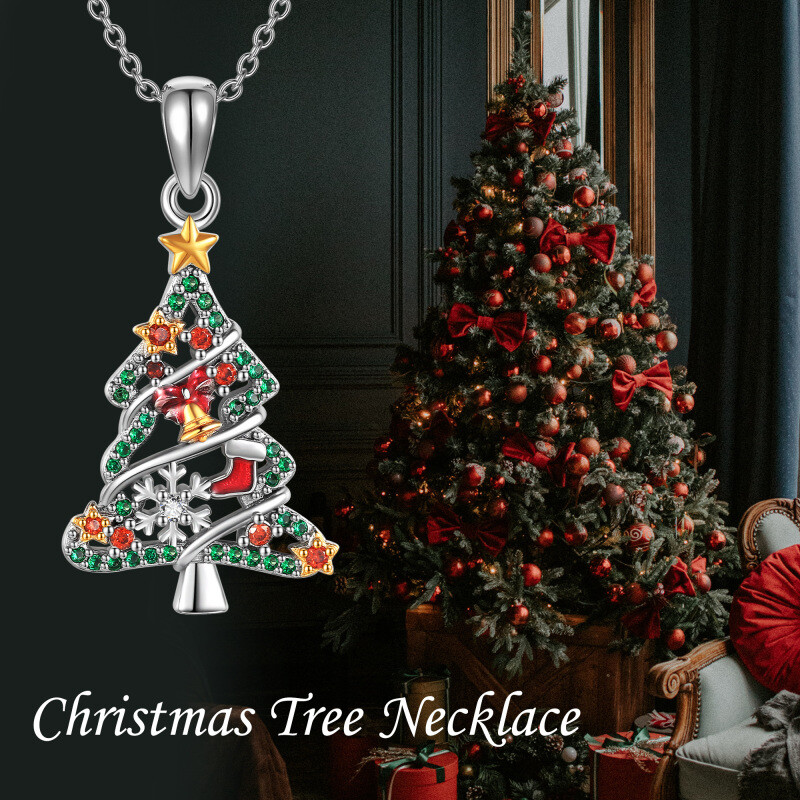 14K Weißgold- und Gelbgold-Moissanit-Weihnachtsbaum-Anhänger-Halskette-5