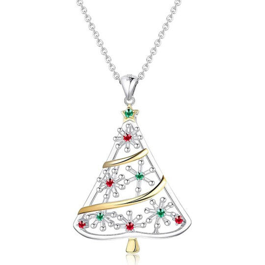 14K White Gold & Yellow Gold Moissanite Christmas Tree Pendant Necklace