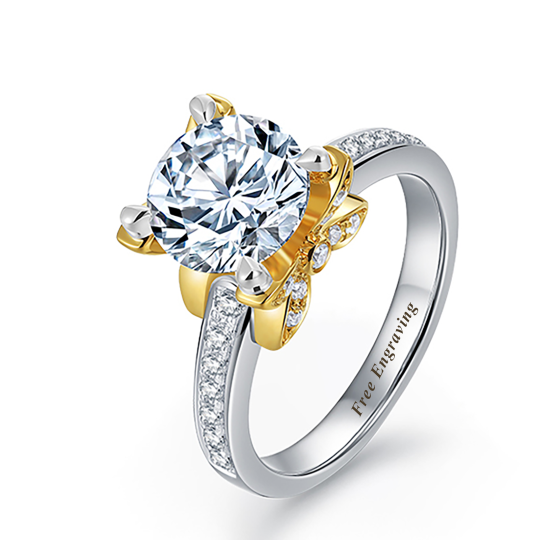 10K gouden solitaire-setting ronde geslepen moissanite verlovingsring met strik