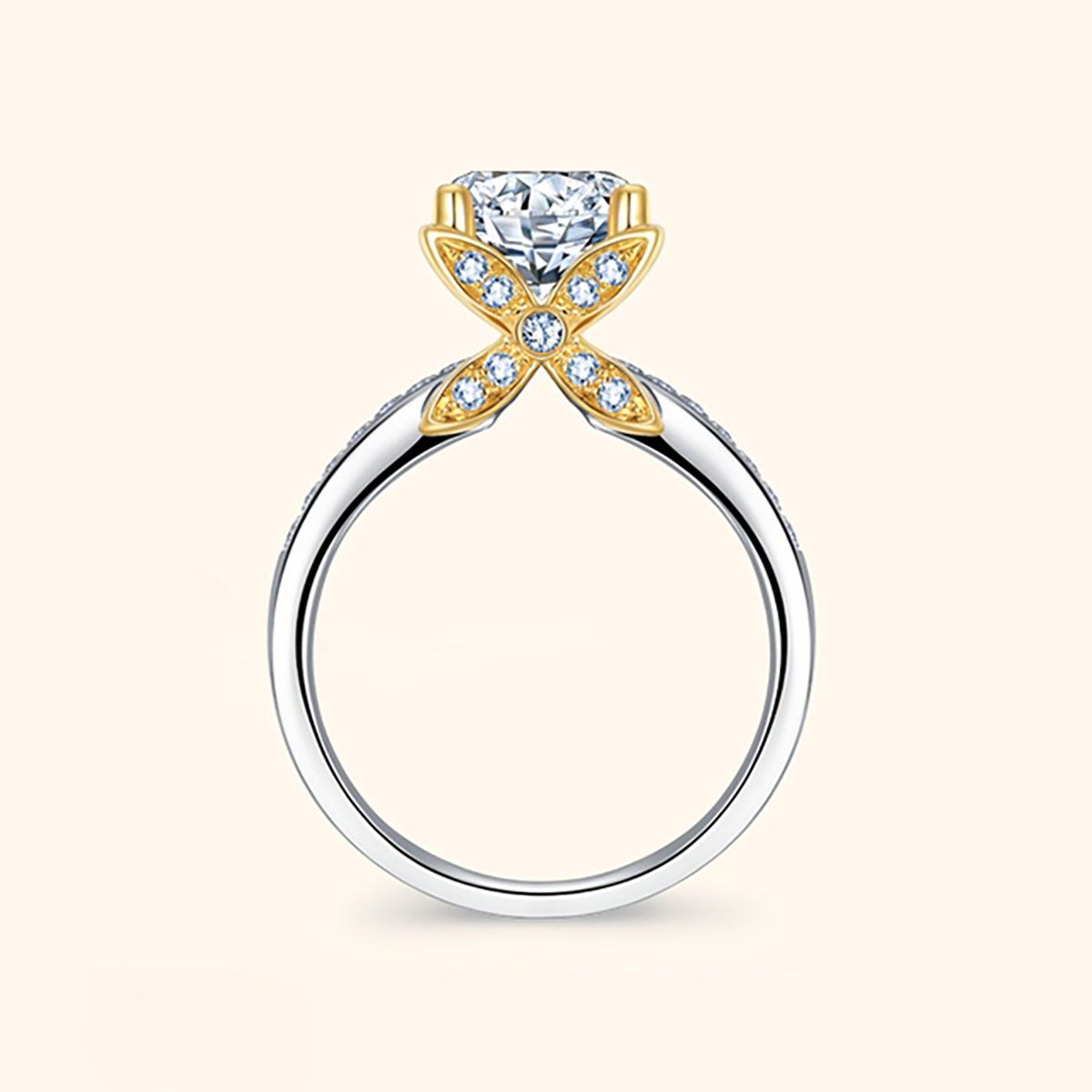 14K Gold Solitaire Setting Round Cut Moissanite Engagement Ring With Bowknot-3