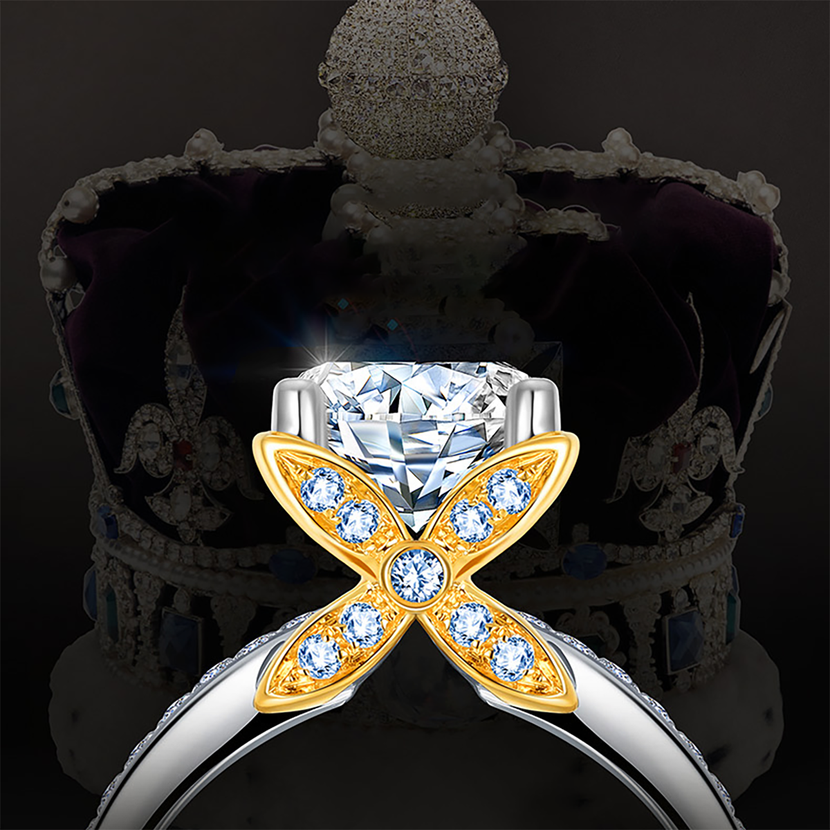 Bague de fiançailles en moissanite ronde à serti solitaire en or 14 carats avec nœud papillon-4