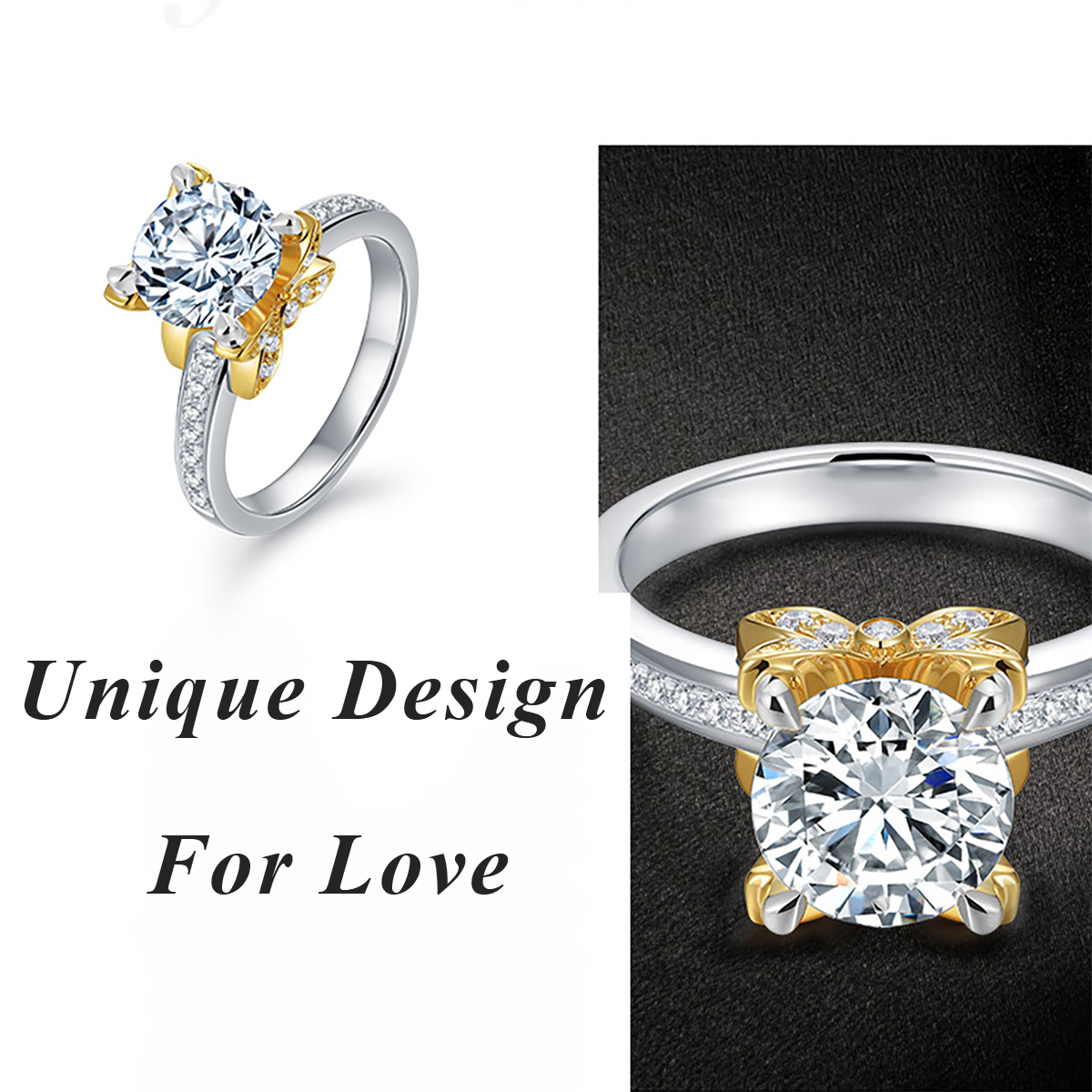 14K Gold Solitaire Setting Round Cut Moissanite Engagement Ring With Bowknot-5