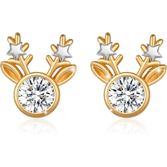 14K White Gold & Yellow Gold Moissanite Elk Stud Earrings