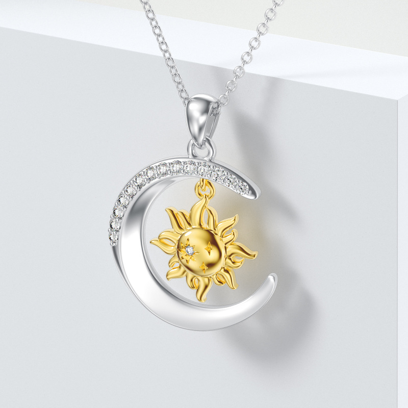 قلادة مزينة بدر وشمس من المويسانيت مصنوعة من الذهب الأبيض عيار 14 قيراطًا والذهب الأصفر-3