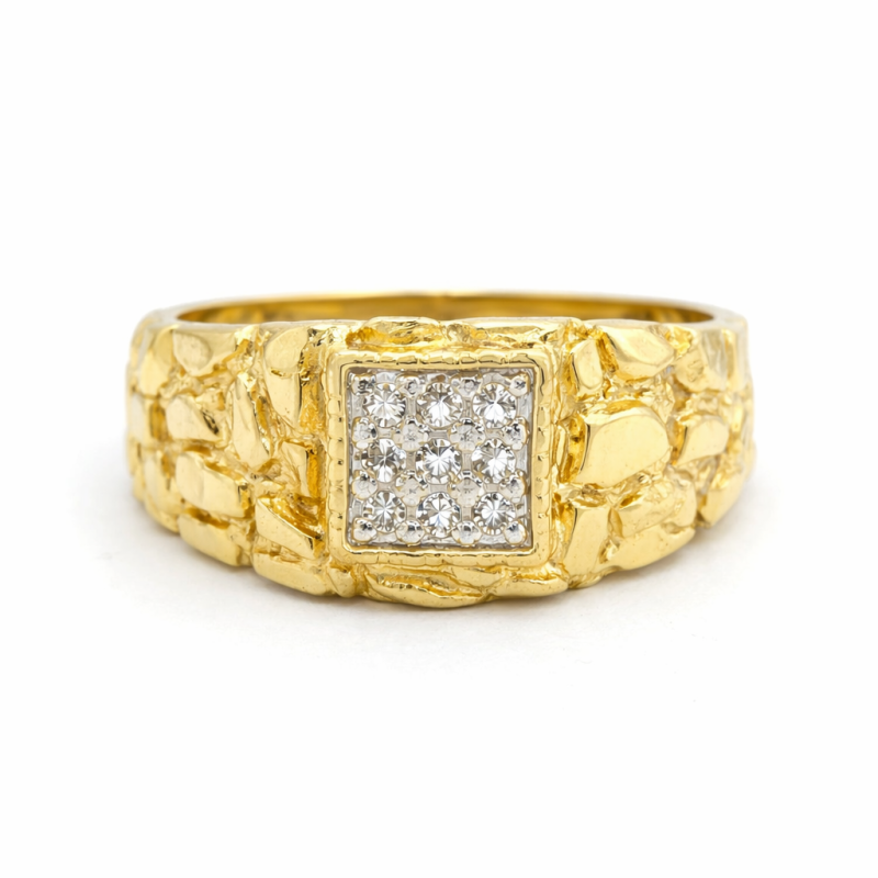 Anillo de pepita de moissanita en oro blanco y oro amarillo de 14 quilates para hombre-11