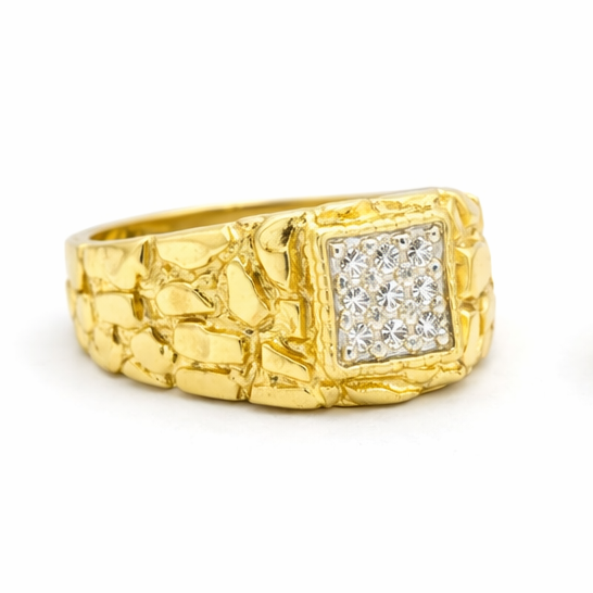 14K Weißgold- und Gelbgold-Moissanit-Nugget-Ring für Herren-3