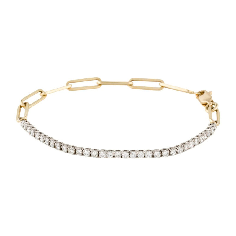 14K White Gold & Yellow Gold Moissanite Paperclip Bracelet-1
