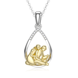 14K Gold Two-Tone Moissanite Parents & Children Pendant Necklace For Mom-50