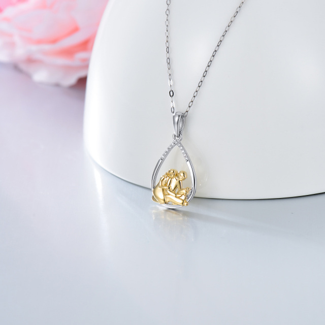 Collier pendentif ovale en or blanc 14 carats, or jaune, Moissanite, Parents et enfants-3