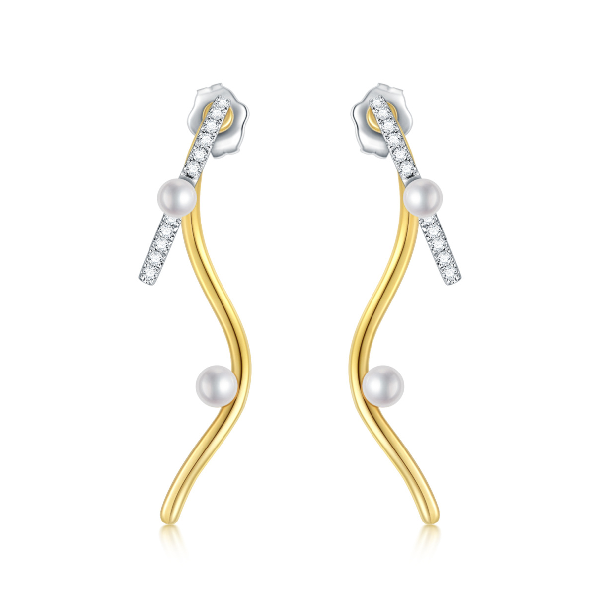 Boucles d'oreilles pendantes en moissanite circulaire bicolore 14 carats avec perles pour femme-1