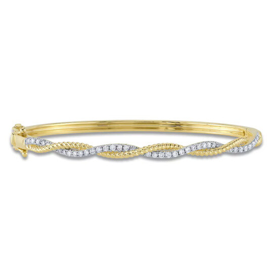 14K White Gold & Yellow Gold Moissanite Rope Twist Bangle Bracelet