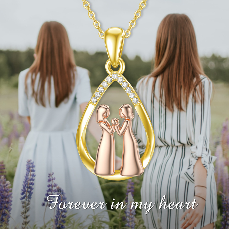 10K Silver & Rose Gold Moissanite Sisters & Drop Pendant Necklace For Women-2