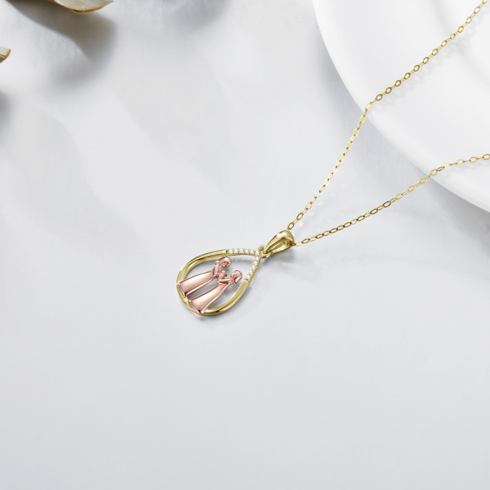 10K Silver & Rose Gold Moissanite Sisters & Drop Pendant Necklace For Women-3