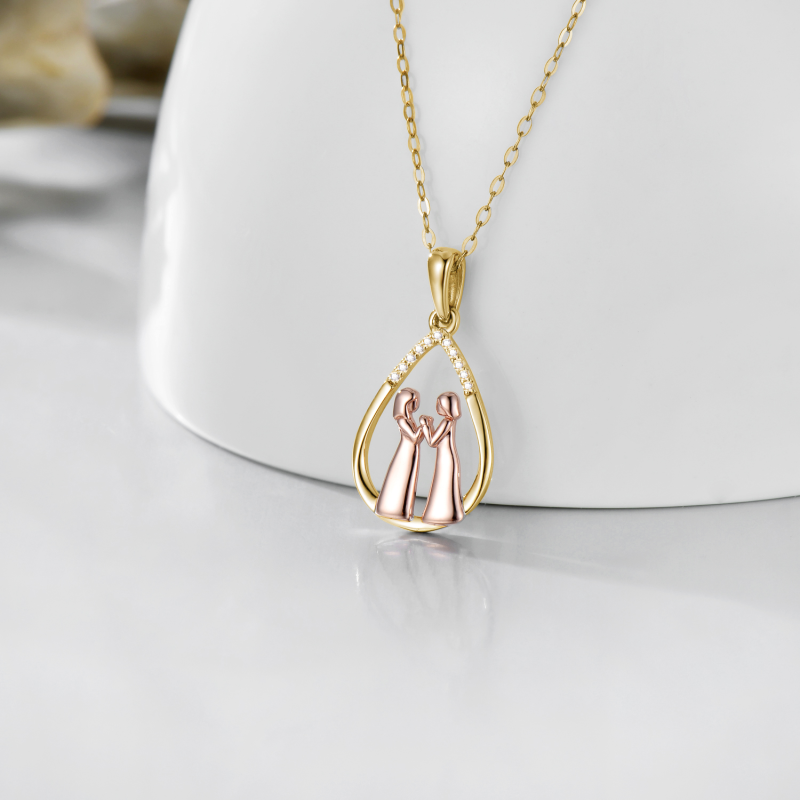 10K Silver & Rose Gold Moissanite Sisters & Drop Pendant Necklace For Women-4