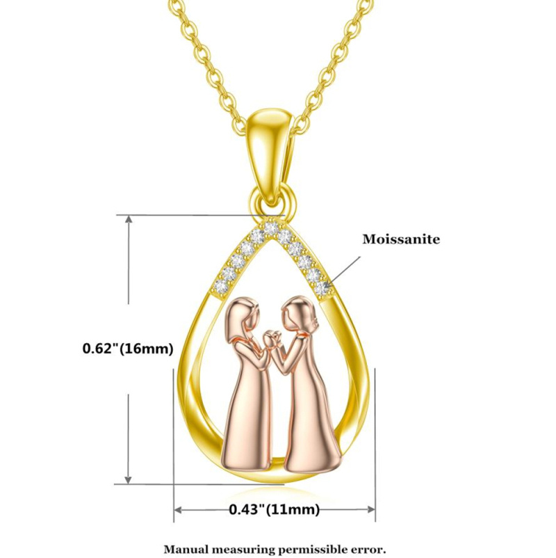10K Silver & Rose Gold Moissanite Sisters & Drop Pendant Necklace For Women-5