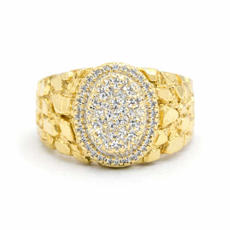 Anillo de pepita de oro blanco y oro amarillo de 14 quilates para hombre-8