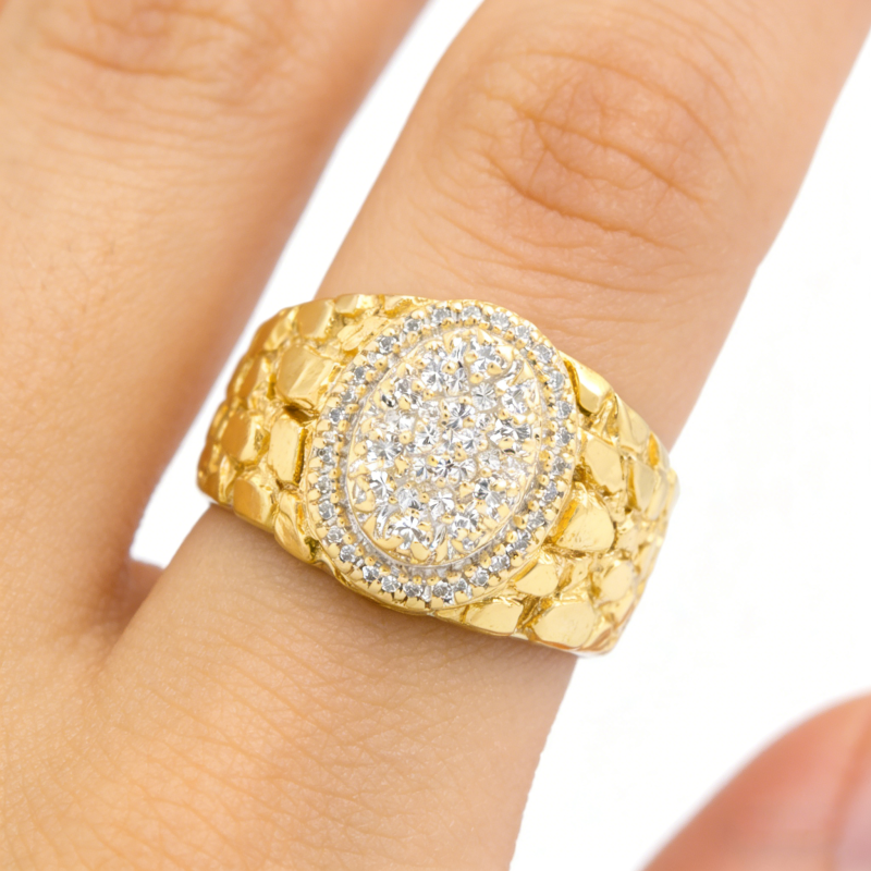 Anillo de pepita de oro blanco y oro amarillo de 14 quilates para hombre-2