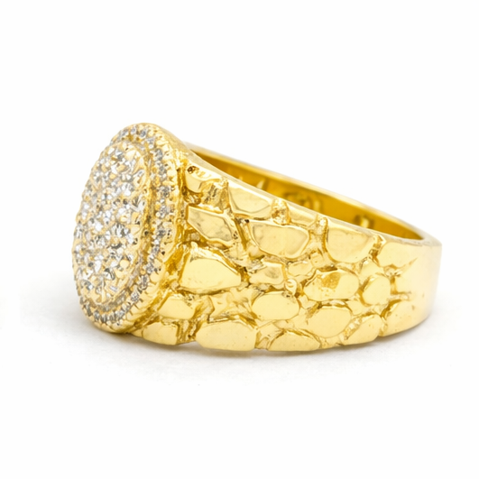 Anillo de pepita de oro blanco y oro amarillo de 14 quilates para hombre-3