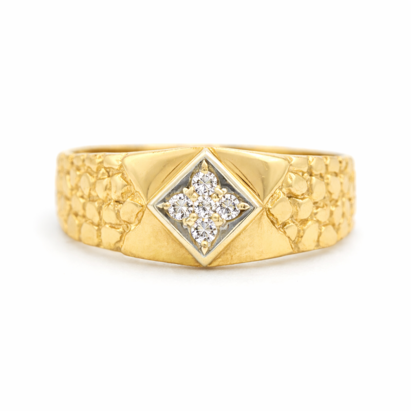 Anillo de pepita de oro blanco y oro amarillo de 14 quilates para hombre-12