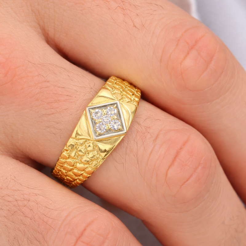 Anillo de pepita de oro blanco y oro amarillo de 14 quilates para hombre-2