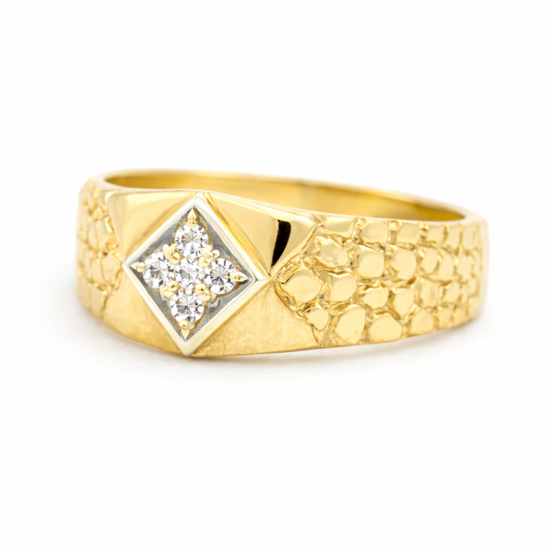 Anillo de pepita de oro blanco y oro amarillo de 14 quilates para hombre-3