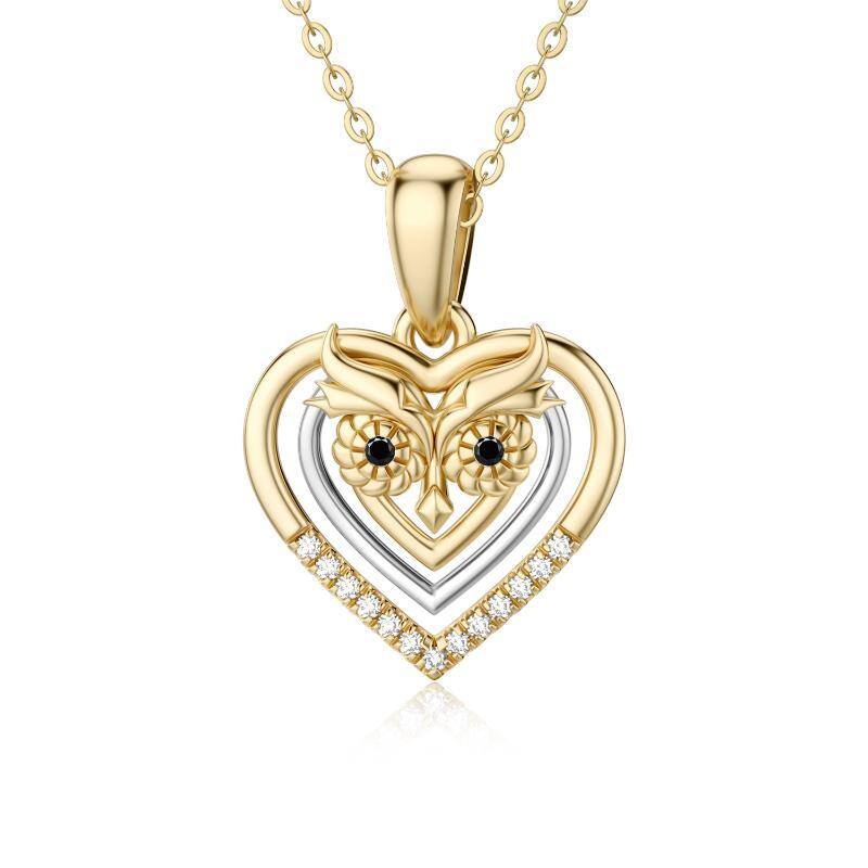 Collana da donna con ciondolo gufo e cuore bicolore 14K-1