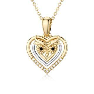 14K Two-Tone Owl & Heart Pendant Necklace For Women-4