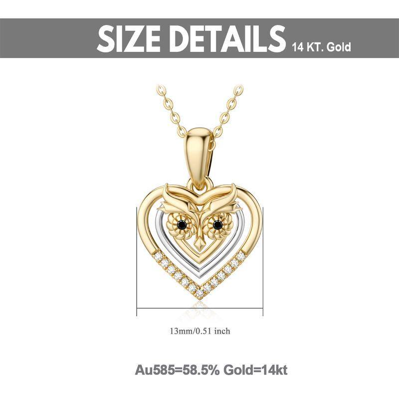 Collana da donna con ciondolo gufo e cuore bicolore 14K-5