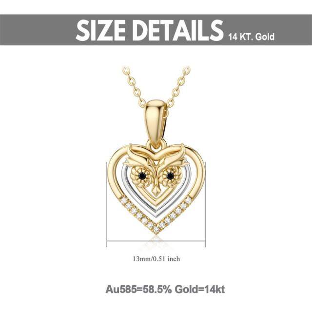 14K White Gold & Yellow Gold Owl & Heart Pendant Necklace-5