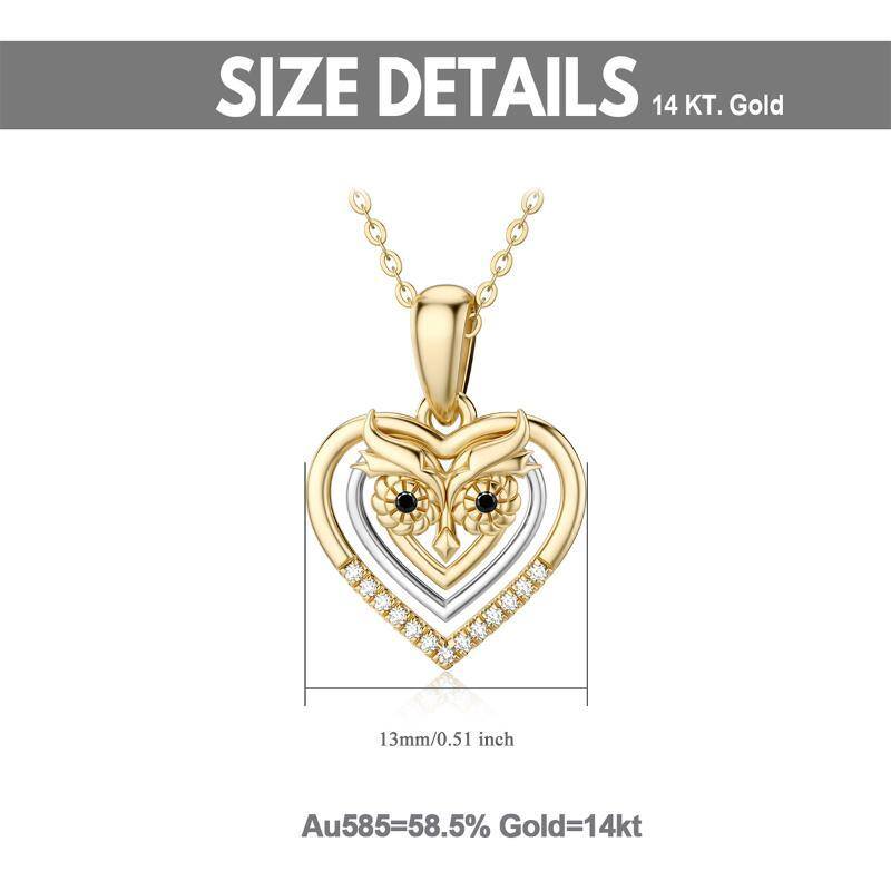 10K Two-Tone Owl & Heart Pendant Necklace For Women-5