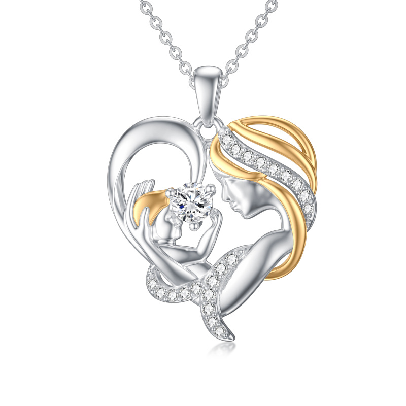 10K White Gold & Yellow Gold Round Cut Cubic Zirconia Mother & Daughter Pendant Necklace-17