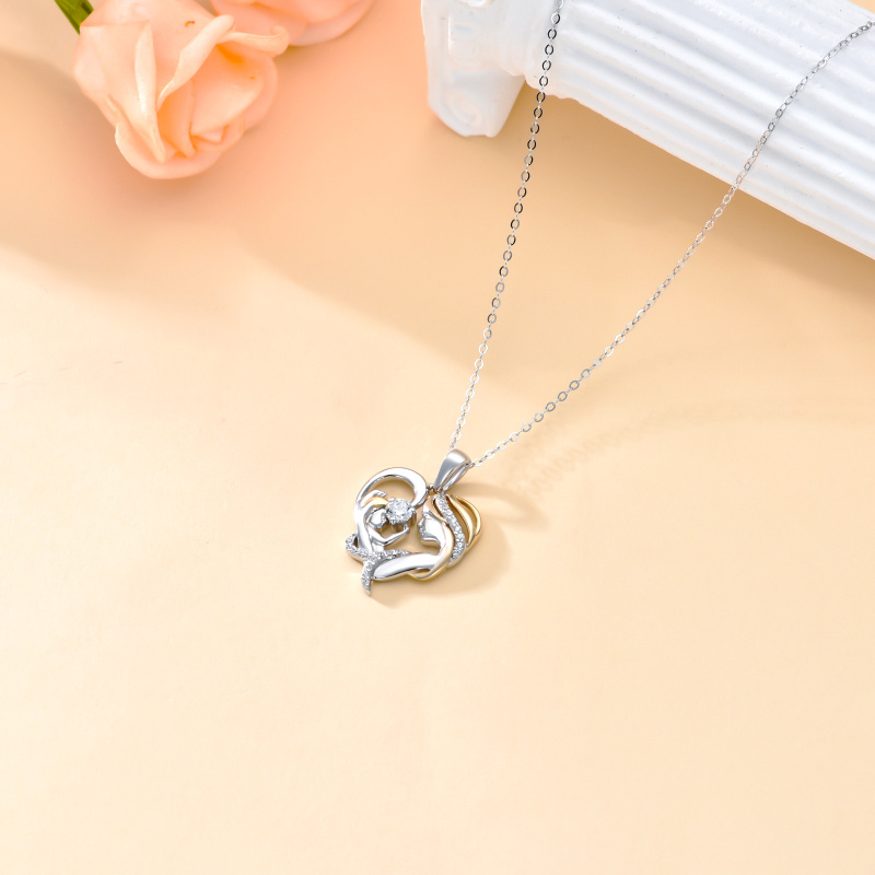 قلادة أم وابنتها من الذهب الأبيض عيار 14 قيراطًا والذهب الأصفر مرصعة بالزركونيا المكعبة ذات القطع الدائري-4