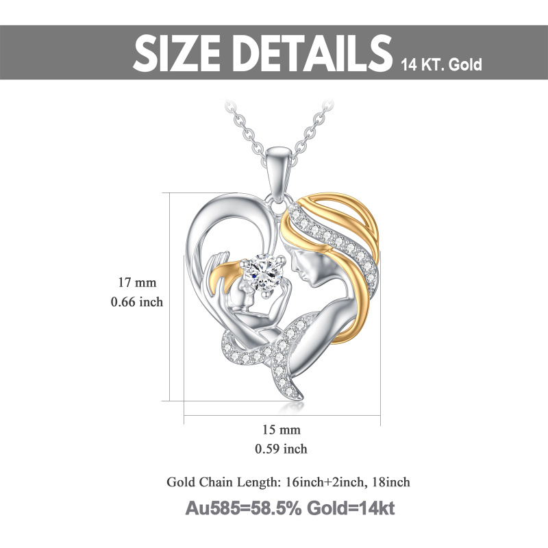 قلادة أم وابنتها من الذهب الأبيض عيار 14 قيراطًا والذهب الأصفر مرصعة بالزركونيا المكعبة ذات القطع الدائري-5