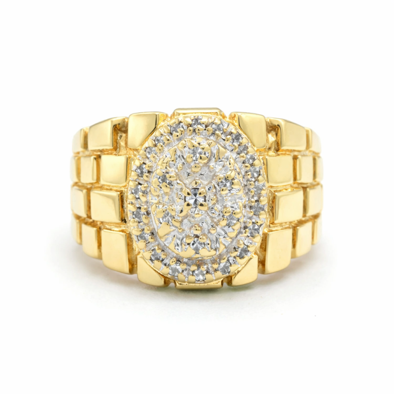 Anillo redondo de talla ovalada en oro blanco y oro amarillo de 14 quilates para hombre-4