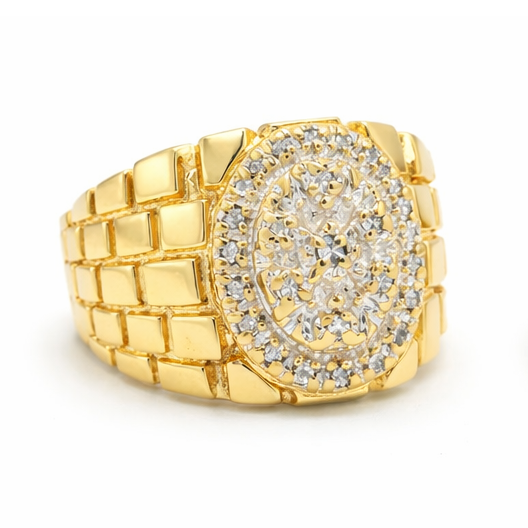 Anillo redondo de talla ovalada en oro blanco y oro amarillo de 14 quilates para hombre-3