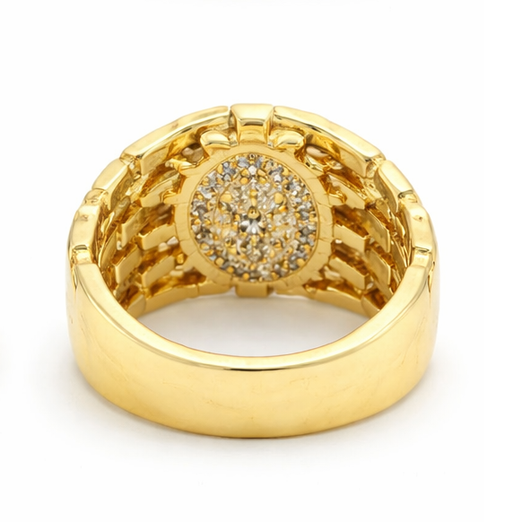 Anillo redondo de talla ovalada en oro blanco y oro amarillo de 14 quilates para hombre-4