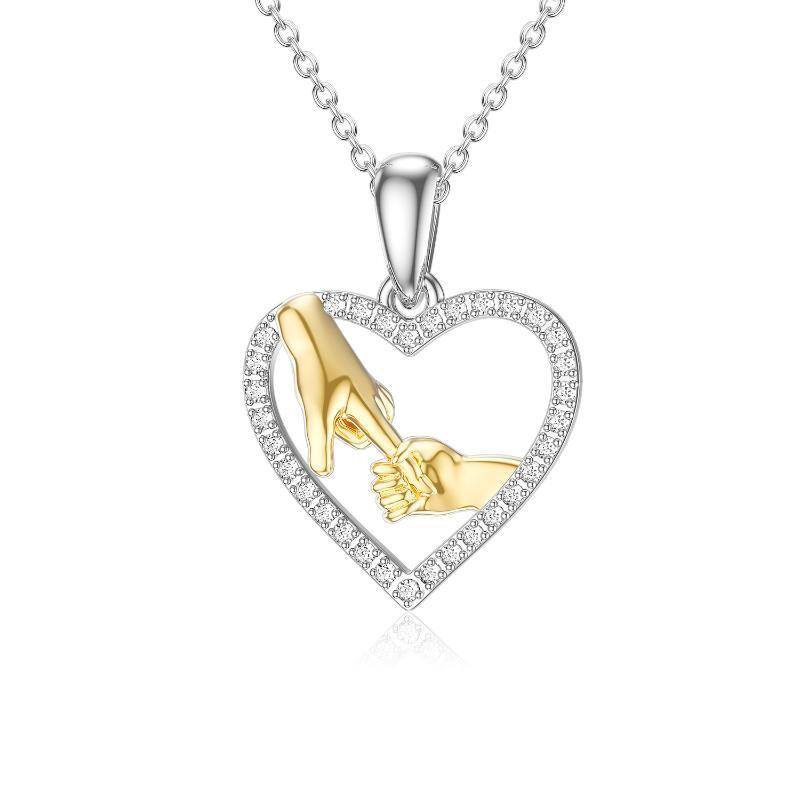 10K Gold Two Tone Round Moissanite Hold Hands Heart Pendant Necklace For Women-1