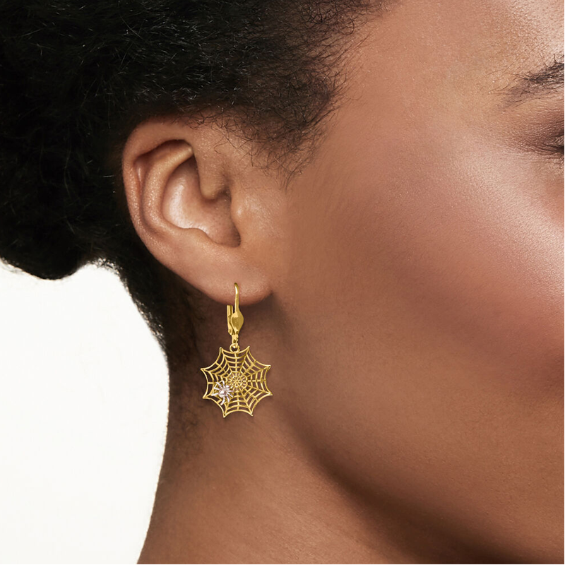 10K White Gold & Yellow Gold Spiderweb Drop Earrings-2