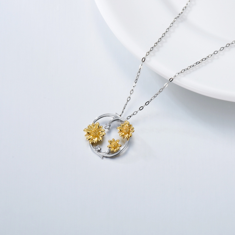10K Gold Sunflower Pendant Necklace For Her-4