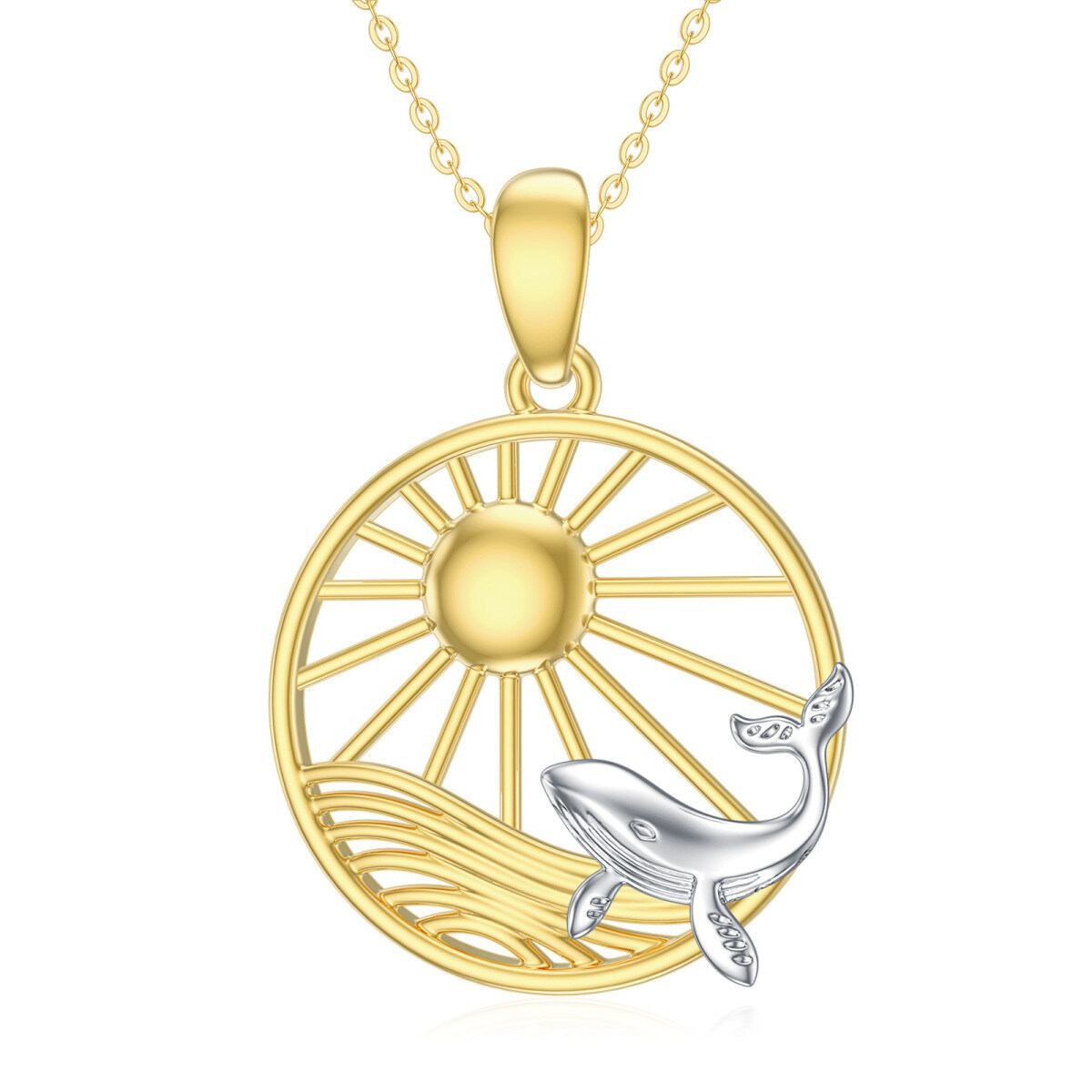 Collier pendentif baleine en or blanc et jaune 14 carats pour femme, meilleur ami-1