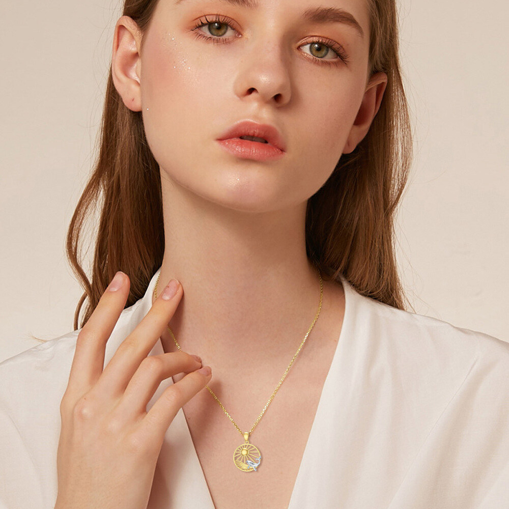 10K White Gold & Yellow Gold Whale Pendant Necklace For Women Best Friend-2