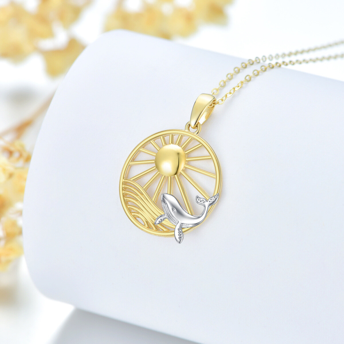 Collier pendentif baleine en or blanc et jaune 14 carats pour femme, meilleur ami-3