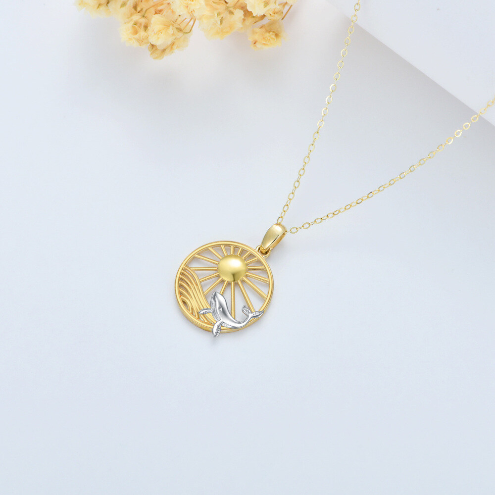 10K White Gold & Yellow Gold Whale Pendant Necklace For Women Best Friend-4