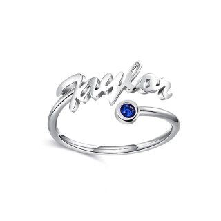 14K White Gold Zircon Classic Name Open Ring-49