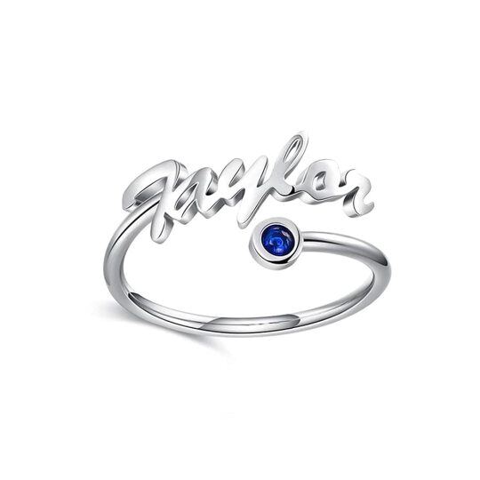 14K White Gold Zircon Classic Name Open Ring