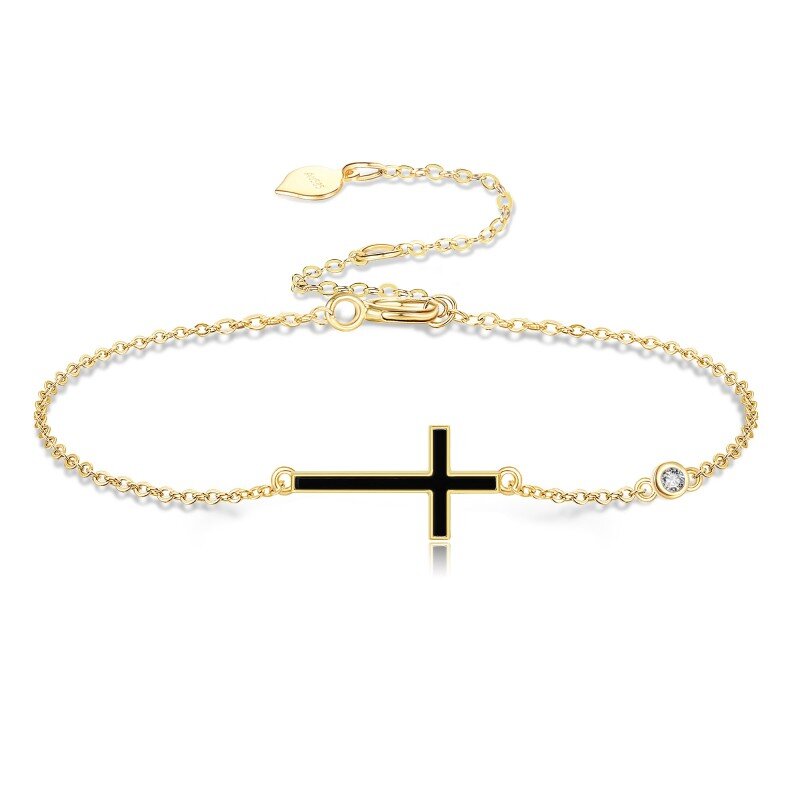 14K Yellow Gold Agate Cross Pendant Bracelet